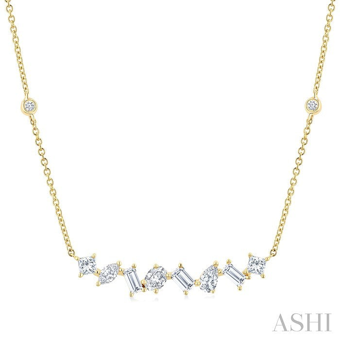 1 Ctw Mixed Diamond Cut Fashion Station Necklace in 14K Yellow Gold