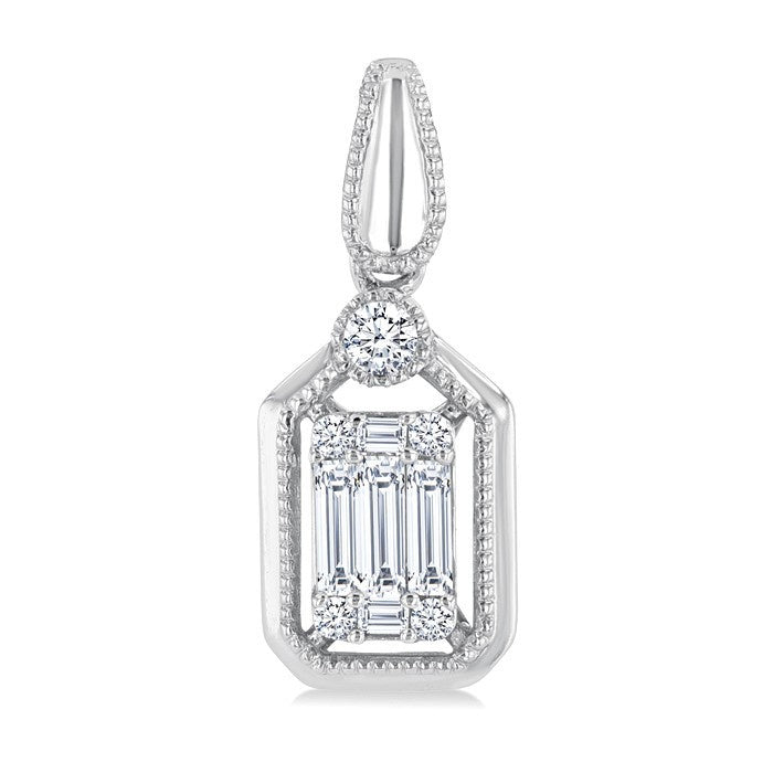 1/3 Ctw Fusion Baguette and Round Cut Diamond Fashion Earrings in 14K White Gold