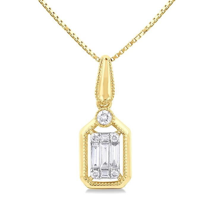 1/6 Ctw Fusion Baguette and Round Cut Diamond Fashion Pendant With Chain in 14K Yellow and White Gold