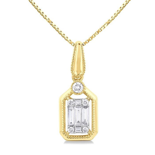1/6 Ctw Fusion Baguette and Round Cut Diamond Fashion Pendant With Chain in 14K Yellow and White Gold