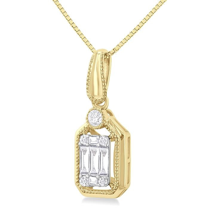 1/6 Ctw Fusion Baguette and Round Cut Diamond Fashion Pendant With Chain in 14K Yellow and White Gold