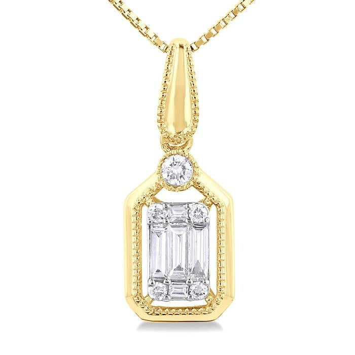 1/6 Ctw Fusion Baguette and Round Cut Diamond Fashion Pendant With Chain in 14K Yellow and White Gold