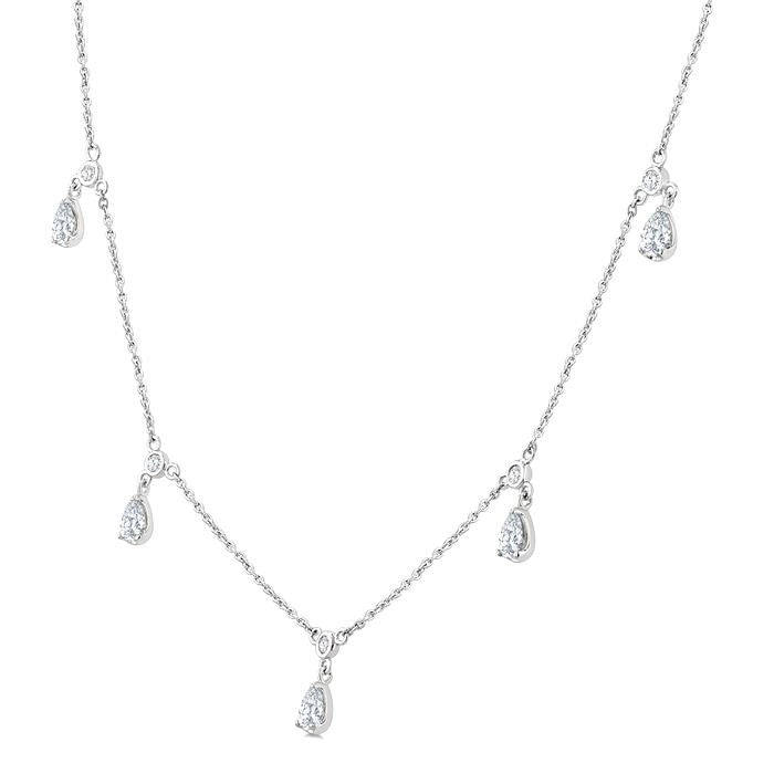 5/8 Ctw Dangle Pear and Round Cut Diamond Station Necklace in 14K White Gold
