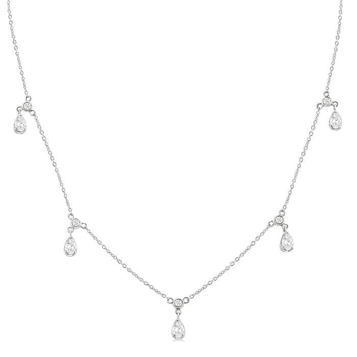 Pear Shape Diamond Dangle Station Necklace