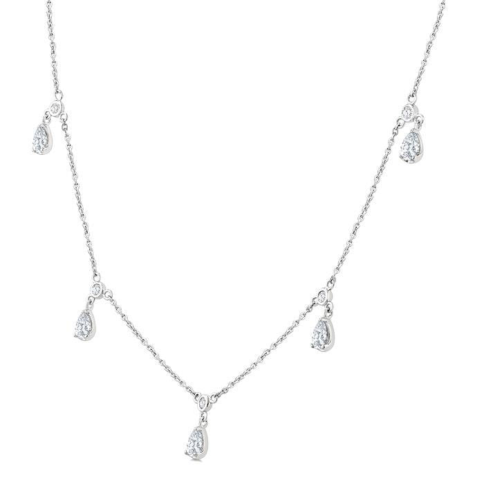 Pear Shape Diamond Dangle Station Necklace