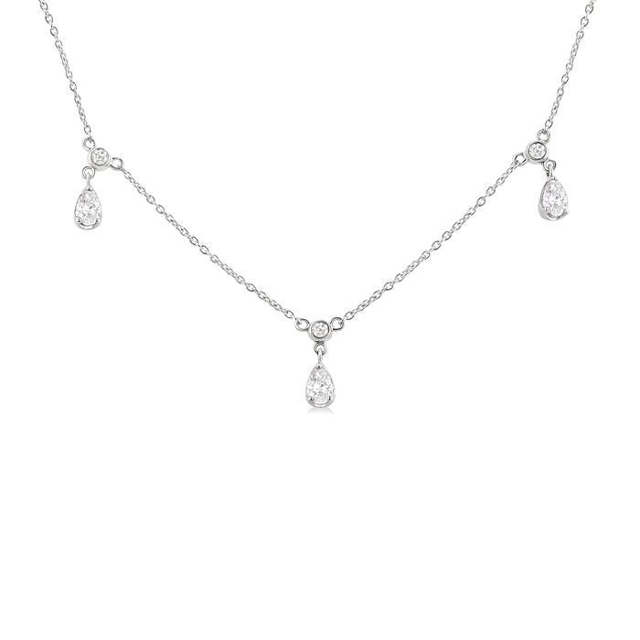 Pear Shape Diamond Dangle Station Necklace