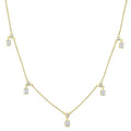 5/8 Ctw Dangle Emerald and Round Cut Diamond Station Necklace in 14K Yellow Gold