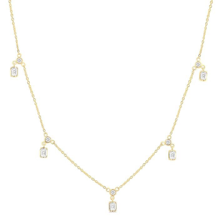 Emerald Shape Diamond Dangle Station Necklace