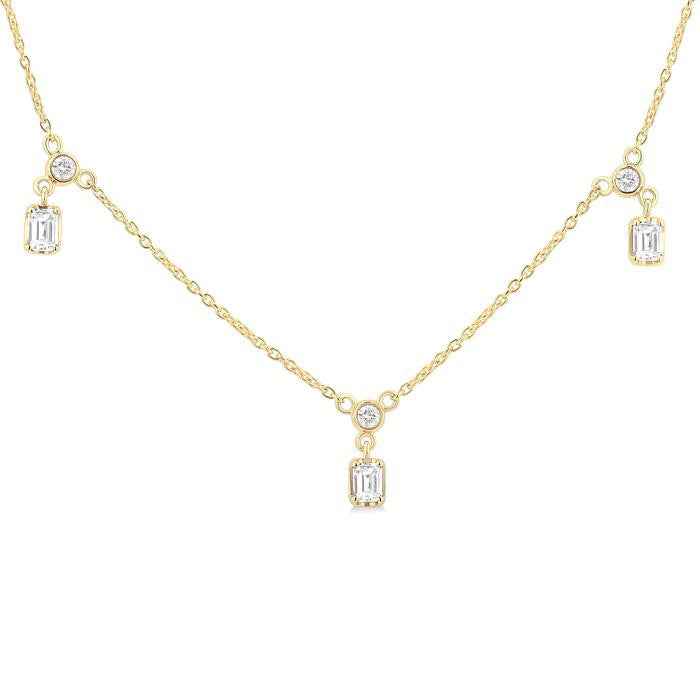 Emerald Shape Diamond Dangle Station Necklace