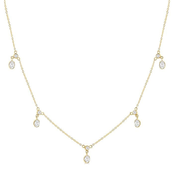 5/8 Ctw Dangle Oval and Round Cut Diamond Station Necklace in 14K Yellow Gold