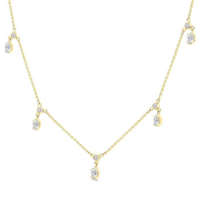5/8 Ctw Dangle Oval and Round Cut Diamond Station Necklace in 14K Yellow Gold
