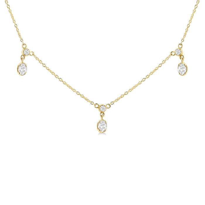 5/8 Ctw Dangle Oval and Round Cut Diamond Station Necklace in 14K Yellow Gold
