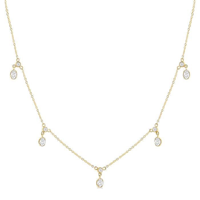 Oval Shape Diamond Dangle Station Necklace