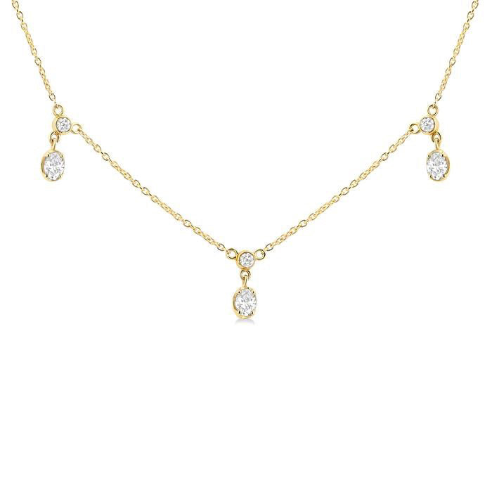 Oval Shape Diamond Dangle Station Necklace
