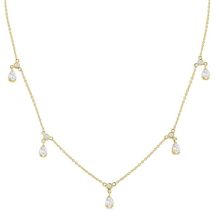 5/8 Ctw Dangle Pear and Round Cut Diamond Station Necklace in 14K Yellow Gold