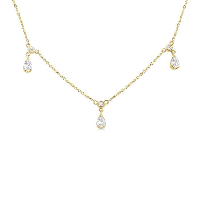 5/8 Ctw Dangle Pear and Round Cut Diamond Station Necklace in 14K Yellow Gold
