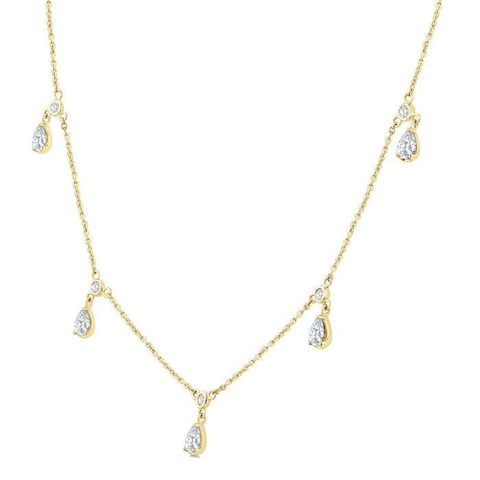 Pear Shape Diamond Dangle Station Necklace