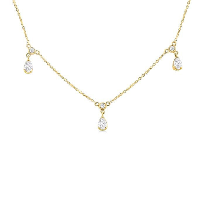 Pear Shape Diamond Dangle Station Necklace