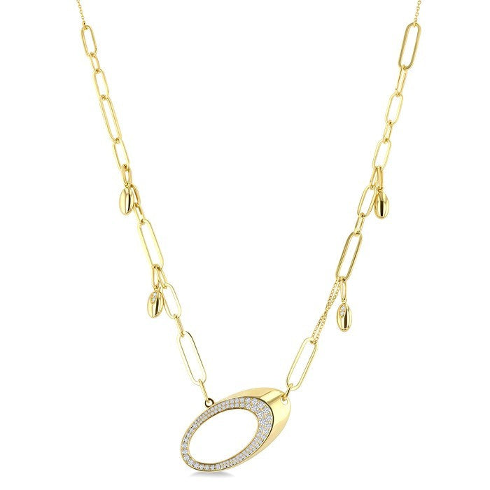 5/8 Ctw Paperclip Link Round Cut Diamond Fashion Necklace in 14K Yellow Gold