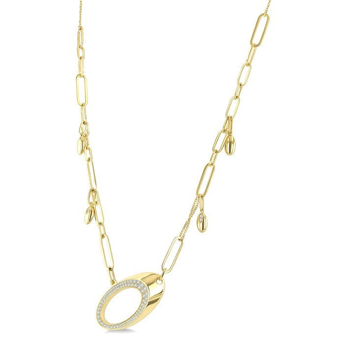 5/8 Ctw Paperclip Link Round Cut Diamond Fashion Necklace in 14K Yellow Gold