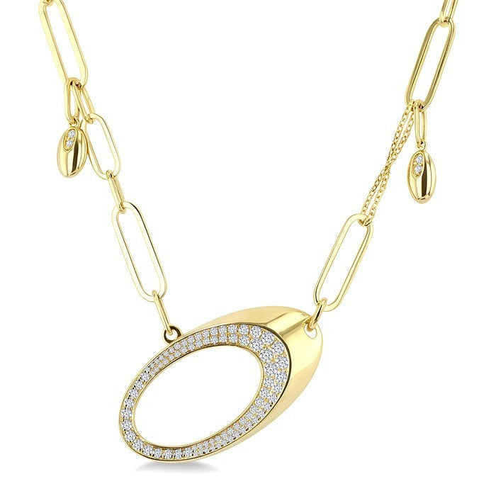 5/8 Ctw Paperclip Link Round Cut Diamond Fashion Necklace in 14K Yellow Gold