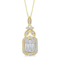 5/8 Ctw Fusion Baguette and Round Cut Diamond Fashion Pendant With Chain in 14K Yellow and White Gold