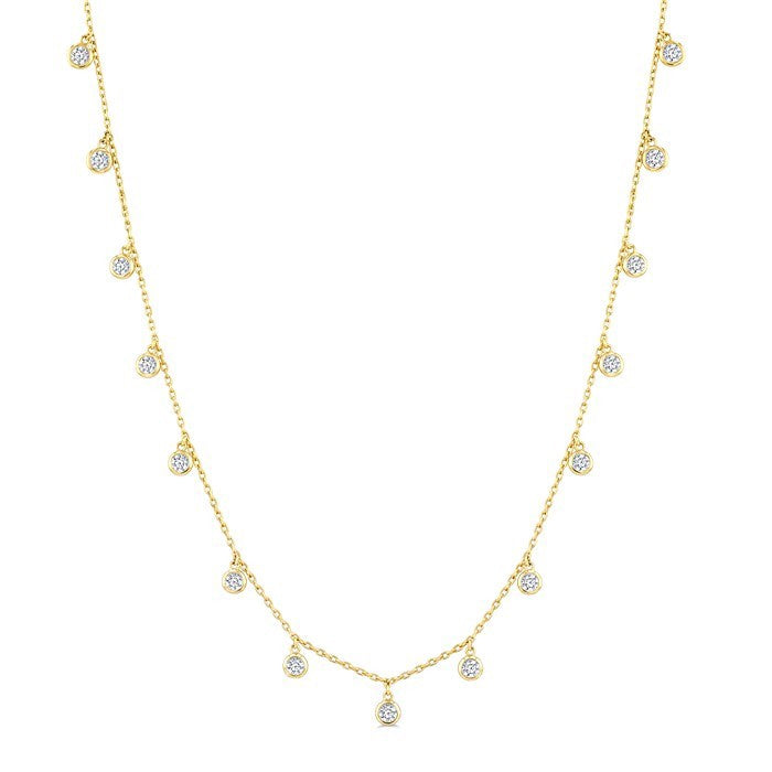 2 Ctw Round Cut Diamond Dangle Station Necklace in 14K Yellow Gold