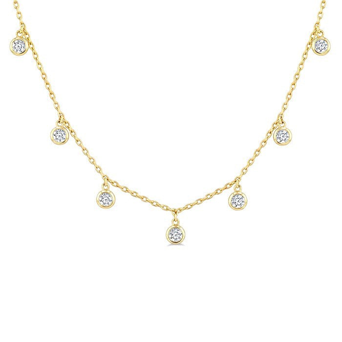 2 Ctw Round Cut Diamond Dangle Station Necklace in 14K Yellow Gold