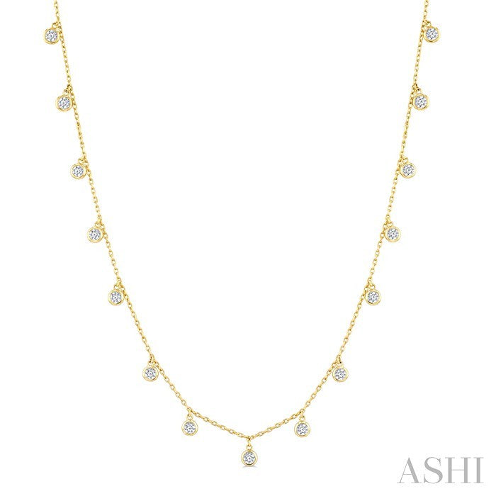 2 Ctw Round Cut Diamond Dangle Station Necklace in 14K Yellow Gold