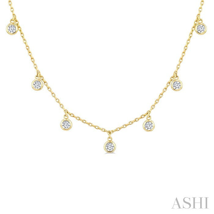 2 Ctw Round Cut Diamond Dangle Station Necklace in 14K Yellow Gold