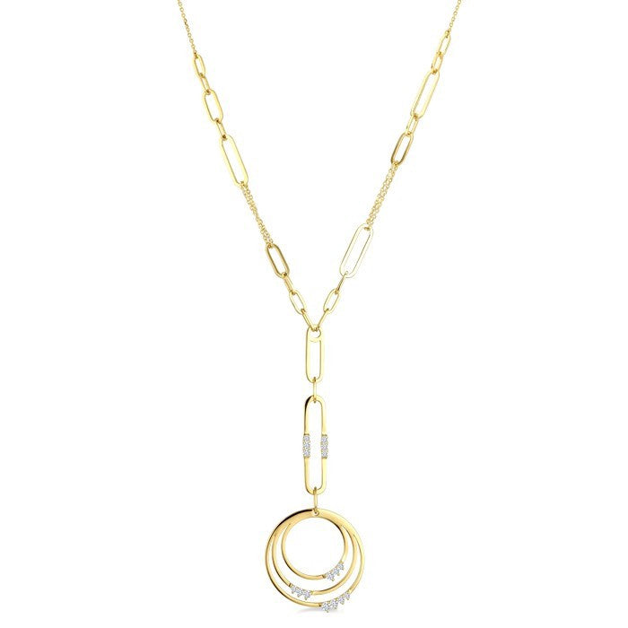 1/3 Ctw Paperclip Round Cut Diamond Circle Fashion Necklace in 14K Yellow Gold