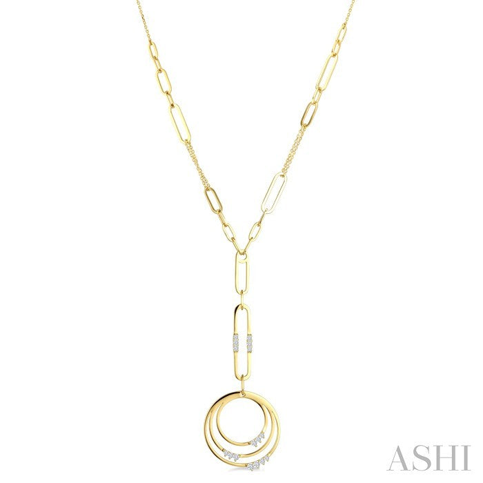 1/3 Ctw Paperclip Round Cut Diamond Circle Fashion Necklace in 14K Yellow Gold