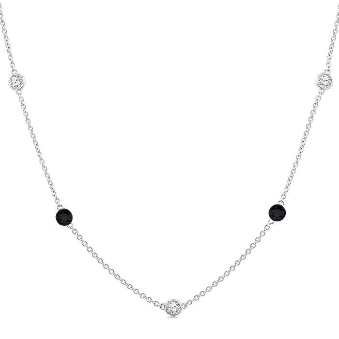 1 Ctw Round Cut Black and White Diamond Station Necklace in 14K White Gold