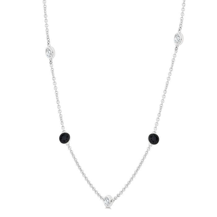 1 Ctw Round Cut Black and White Diamond Station Necklace in 14K White Gold