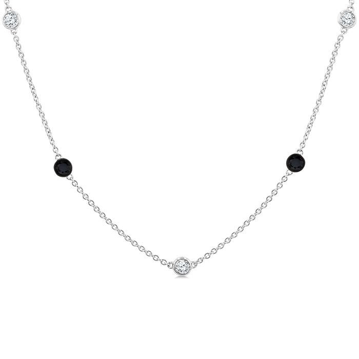 1 Ctw Round Cut Black and White Diamond Station Necklace in 14K White Gold