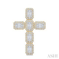 1 1/2 Ctw Cross Fusion Baguette and Round Cut Diamond Fashion Pendant in 14K Yellow and White Gold