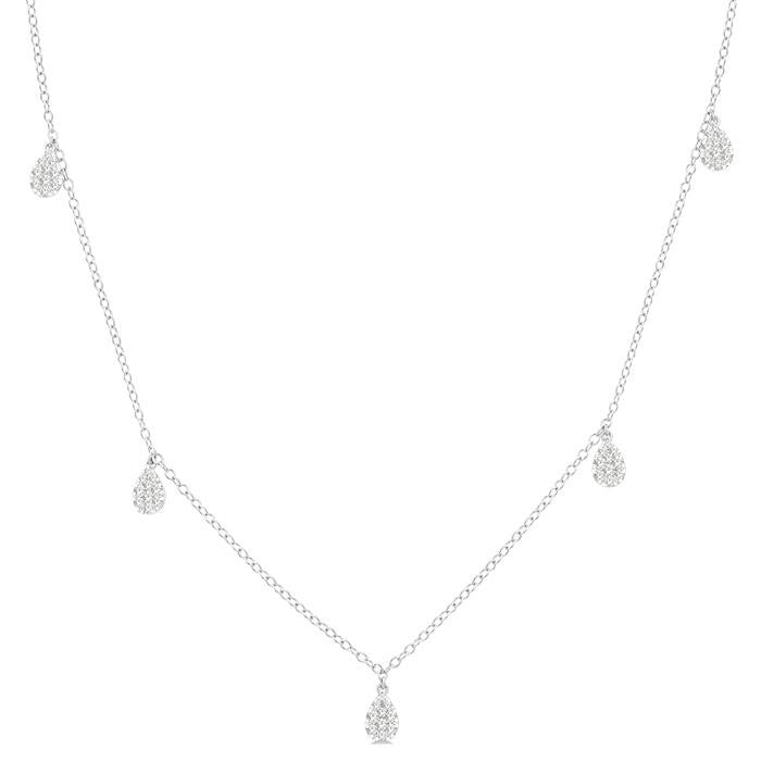 1/3 Ctw Shine Bright Pear Motif Round Cut Diamond Station Necklace in 14K White Gold