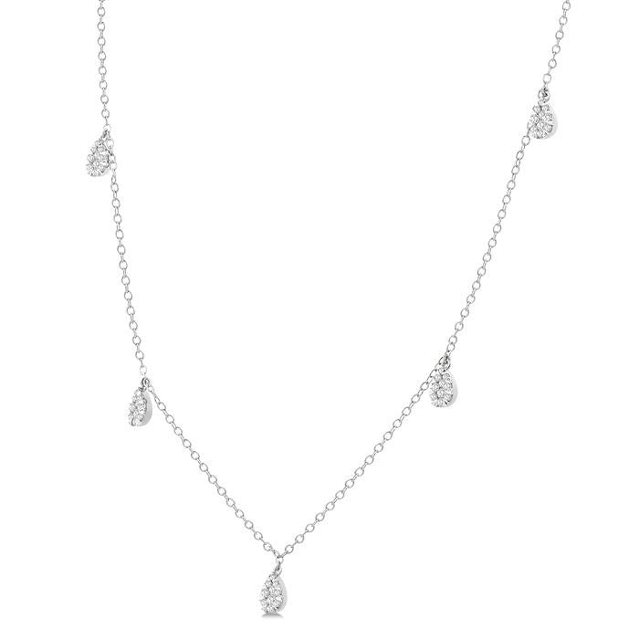 1/3 Ctw Shine Bright Pear Motif Round Cut Diamond Station Necklace in 14K White Gold