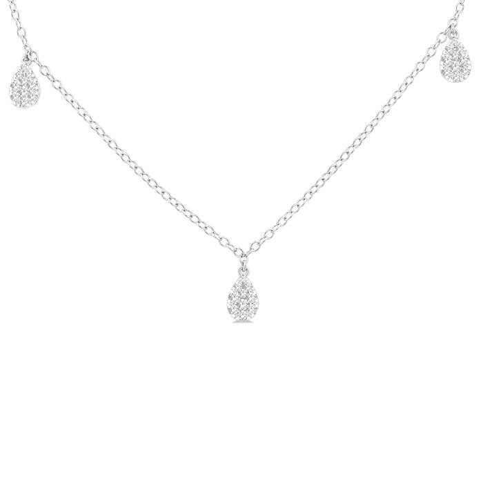 1/3 Ctw Shine Bright Pear Motif Round Cut Diamond Station Necklace in 14K White Gold