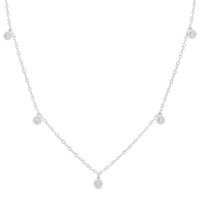 1/3 Ctw Shine Bright Circular Mount Round Cut Diamond Station Necklace in 14K White Gold