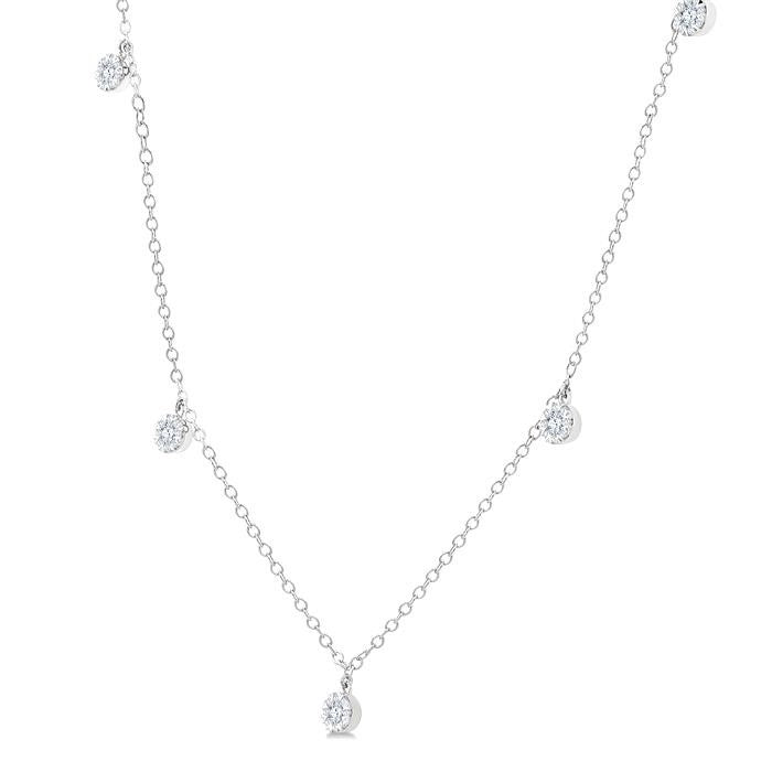 1/3 Ctw Shine Bright Circular Mount Round Cut Diamond Station Necklace in 14K White Gold