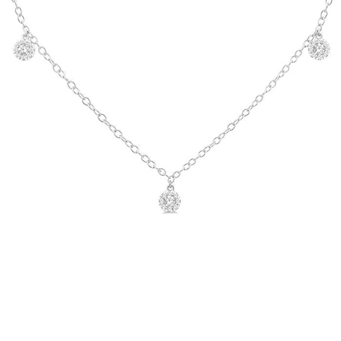 1/3 Ctw Shine Bright Circular Mount Round Cut Diamond Station Necklace in 14K White Gold