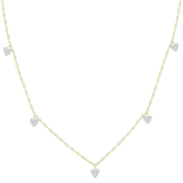 1/3 Ctw Shine Bright Heart Motif Round Cut Diamond Station Necklace in 14K Yellow Gold