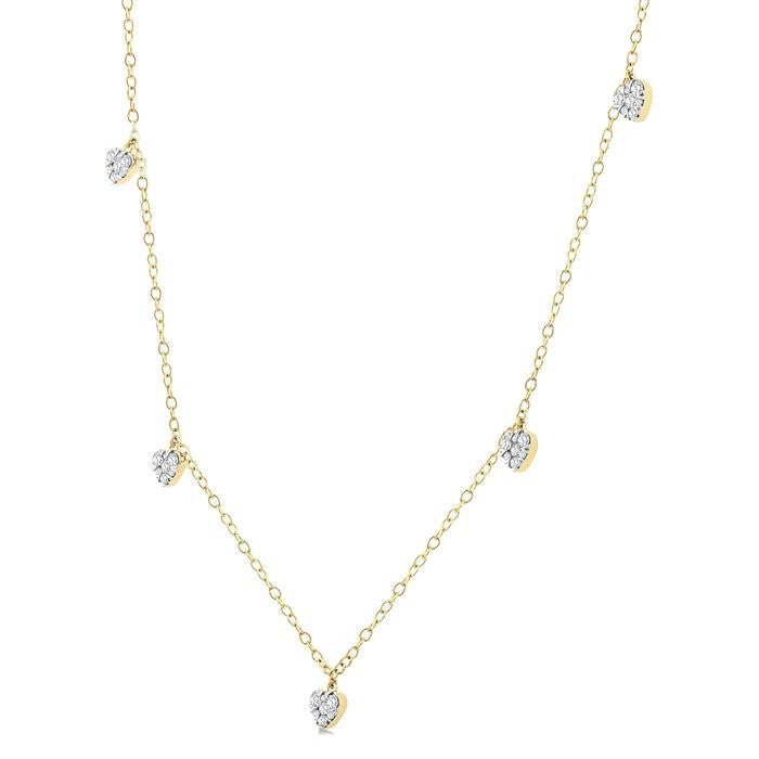 1/3 Ctw Shine Bright Heart Motif Round Cut Diamond Station Necklace in 14K Yellow Gold