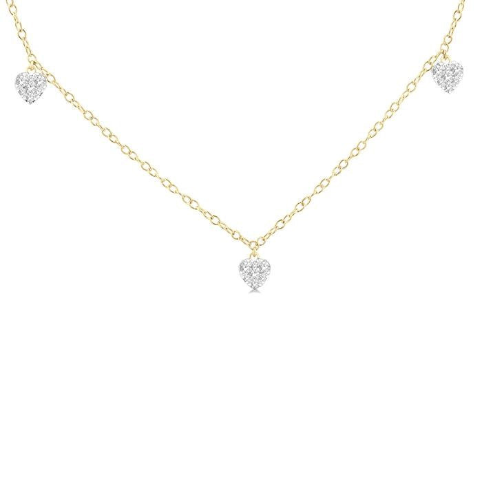 1/3 Ctw Shine Bright Heart Motif Round Cut Diamond Station Necklace in 14K Yellow Gold