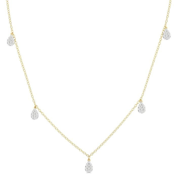 1/3 Ctw Shine Bright Pear Motif Round Cut Diamond Station Necklace in 14K Yellow Gold
