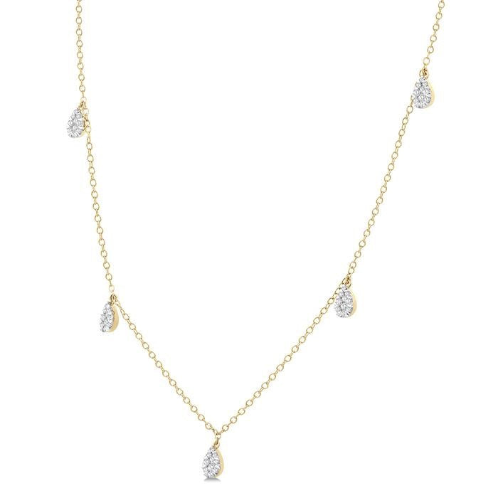 1/3 Ctw Shine Bright Pear Motif Round Cut Diamond Station Necklace in 14K Yellow Gold