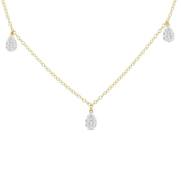 1/3 Ctw Shine Bright Pear Motif Round Cut Diamond Station Necklace in 14K Yellow Gold