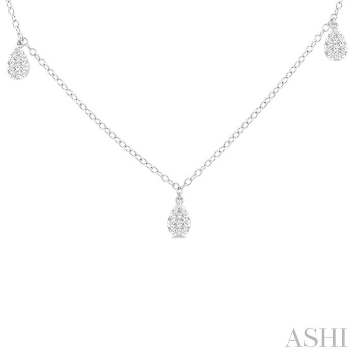 1/3 Ctw Lovebright Pear Motif Round Cut Diamond Station Necklace in 14K White Gold