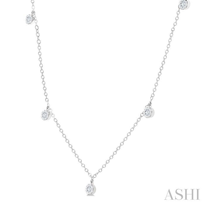 1/3 Ctw Shine Bright Circular Mount Round Cut Diamond Station Necklace in 14K White Gold